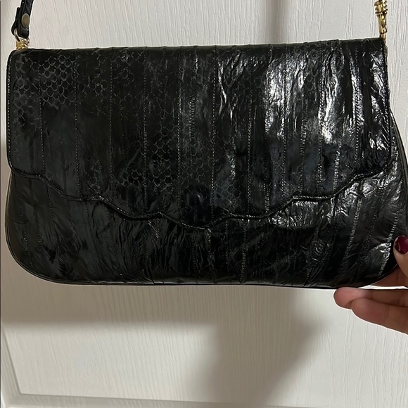 Handbags - Vintage Elegant Black Quilted Eel-skin Women's Bag